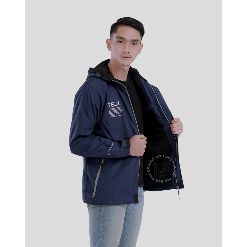 DOUBLE ONE - Jaket Pria Outdoor Taslan Original THE BOJIEL / Jaket Waterproof / Jaket Hoodie Parasut Pria / Jaket Hoodie Anti Air Navy Blue