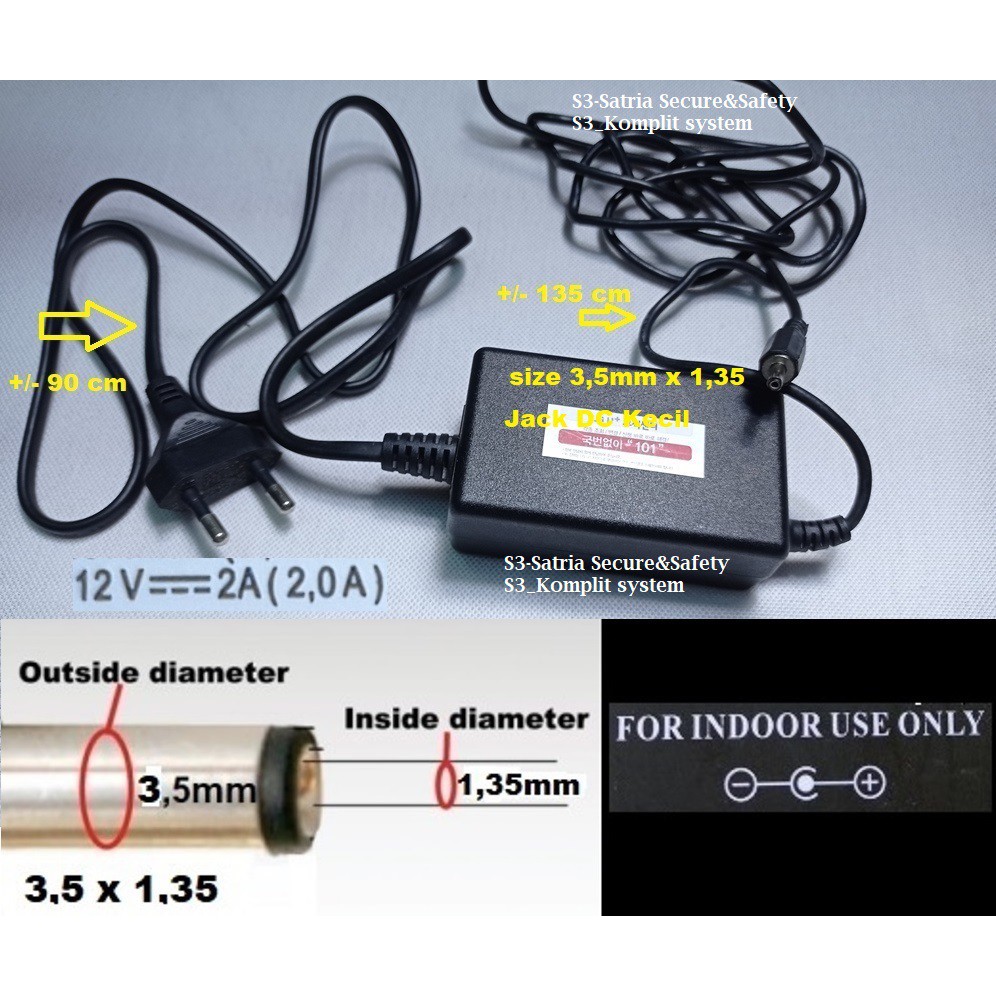 Adaptor 12V 2A 3.5 x 1.35 mm jek DC 3,5 x 1,35 adapter 12 V 2 A 3,5mm