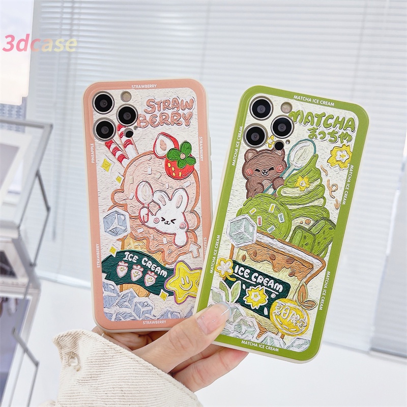 Casing Soft Tpu Case Compatible For IPhone 13 12 11 pro max 12 13 mini 6 7 6S 8 Plus X XR XSMAX Se 2020 6SPlus 7Plus 6Plus 8Plus XS A16 A15 A7 A5S Y20 Y12 Cartoon Ice Cream Straight Cube Case