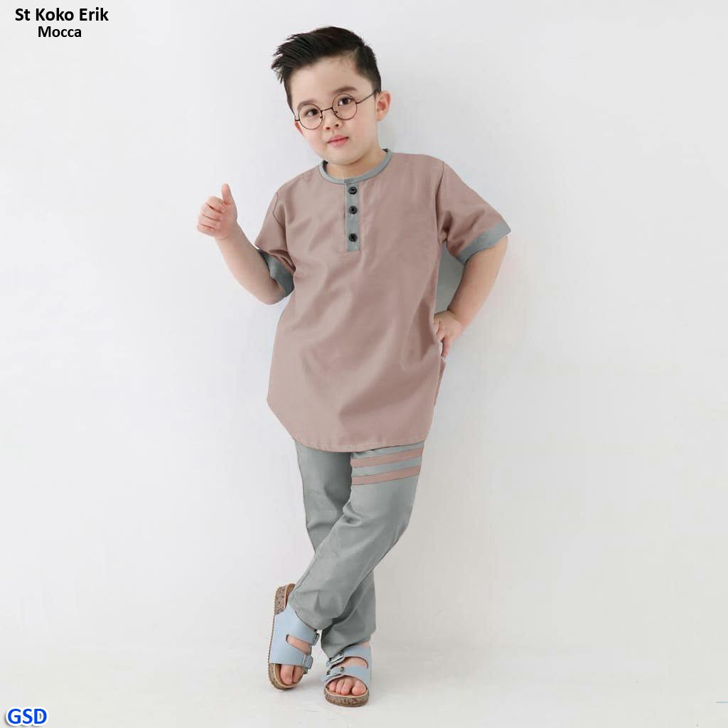 St koko Erik/Stelan Baju Koko +Celana Anak Muslim/Celana Joger Anak/Baju Lebaran