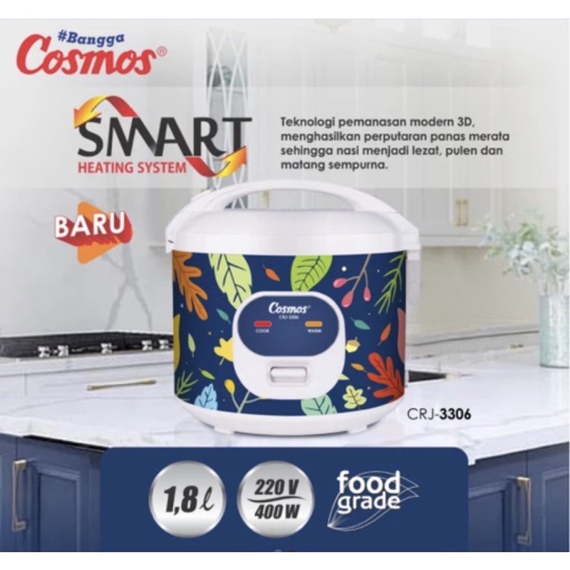 [ Cosmos ] Rice Cooker / Magic Com Cosmos 2 in 1 CRJ 3306 - Kapasitas 1,8 Liter