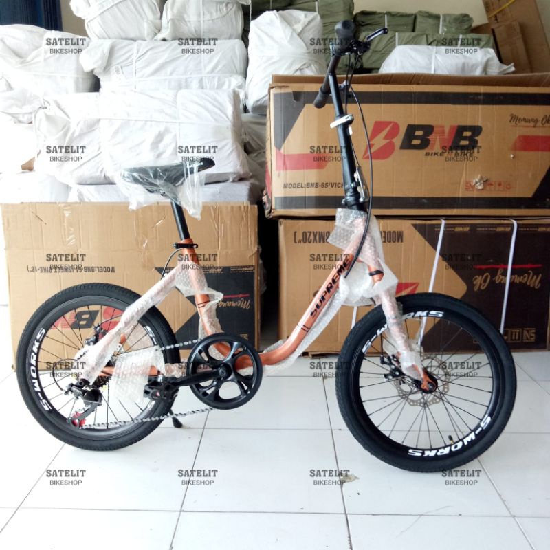 Sepeda Minivelo Minion Sakoni Supreme / BNB Vicky Ukuran 20 Inch 7 Speed dan Rem Cakram-Coklat