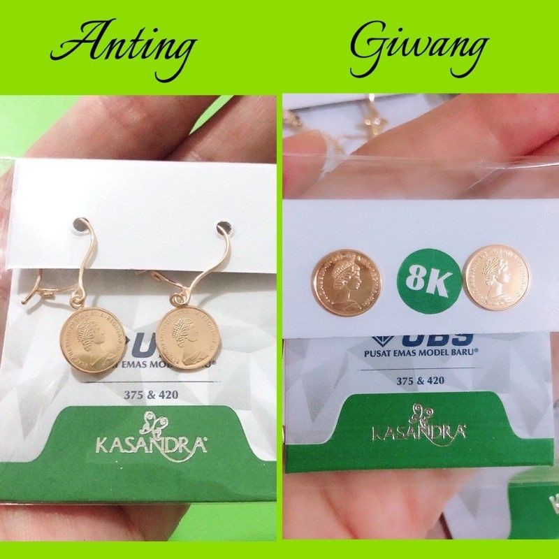 Anting dan giwang koin dolar kadar 375 UBS 8K