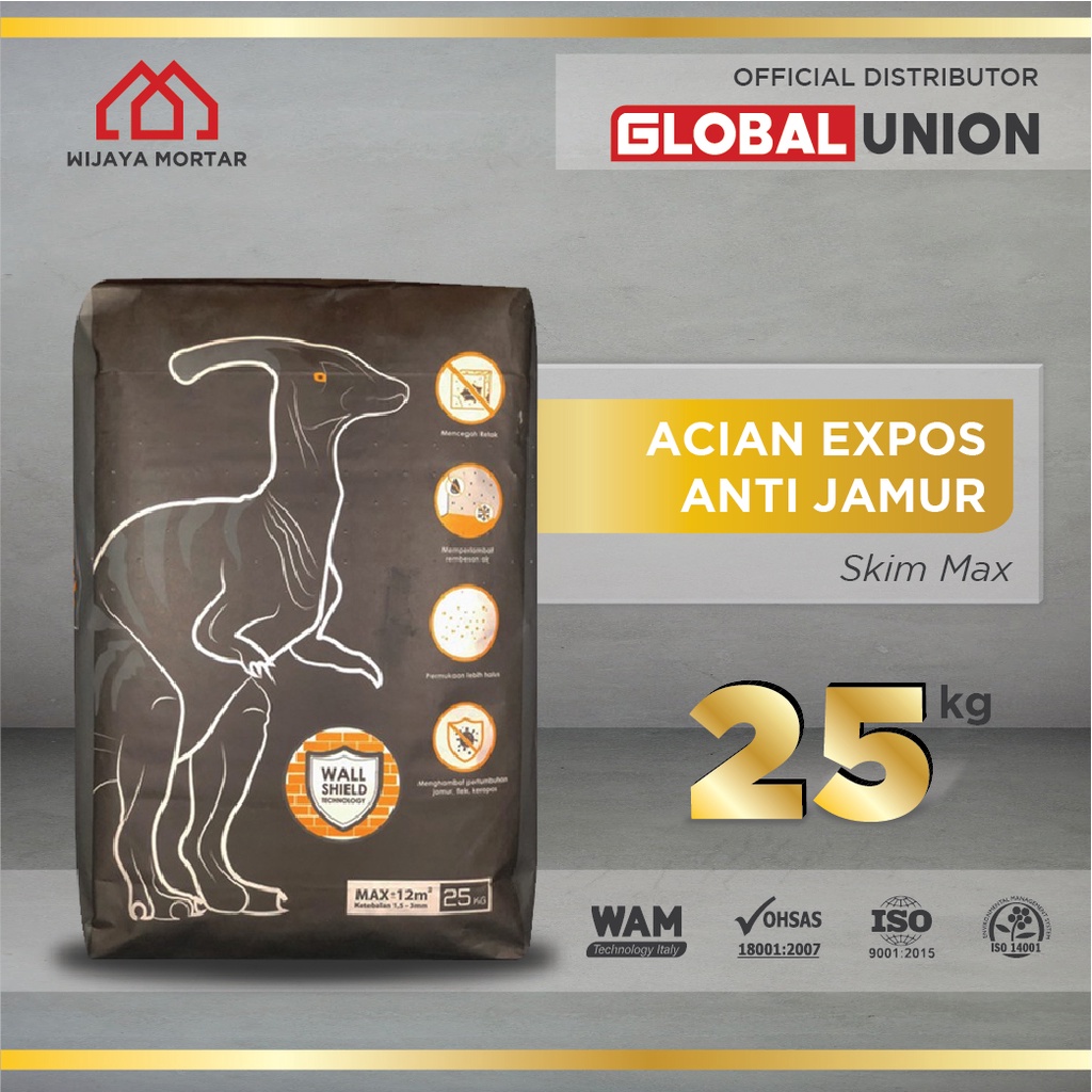 Semen Instan Mortar Acian Expose Dinding dan Beton Indoor/Outdoor - Global Union Skimmax 25 Kg