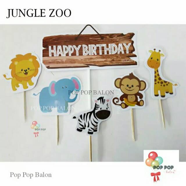 Toper topper cake hiasan kue ulang tahun karakter animal binatang zoo