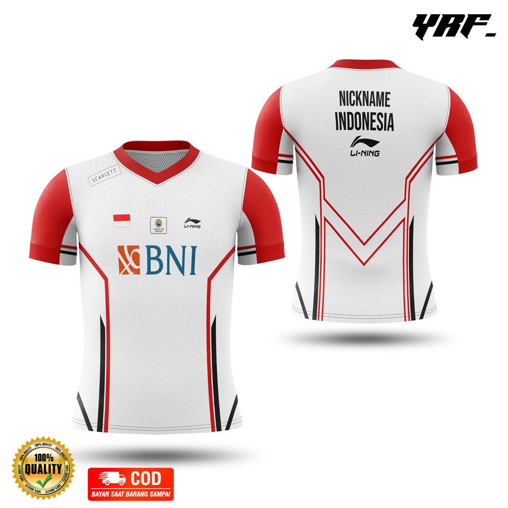 Kaos Jersey Badminton Thomas Uber Cup Baju Bulutangkis Timnas Indonesia Putih  Printing