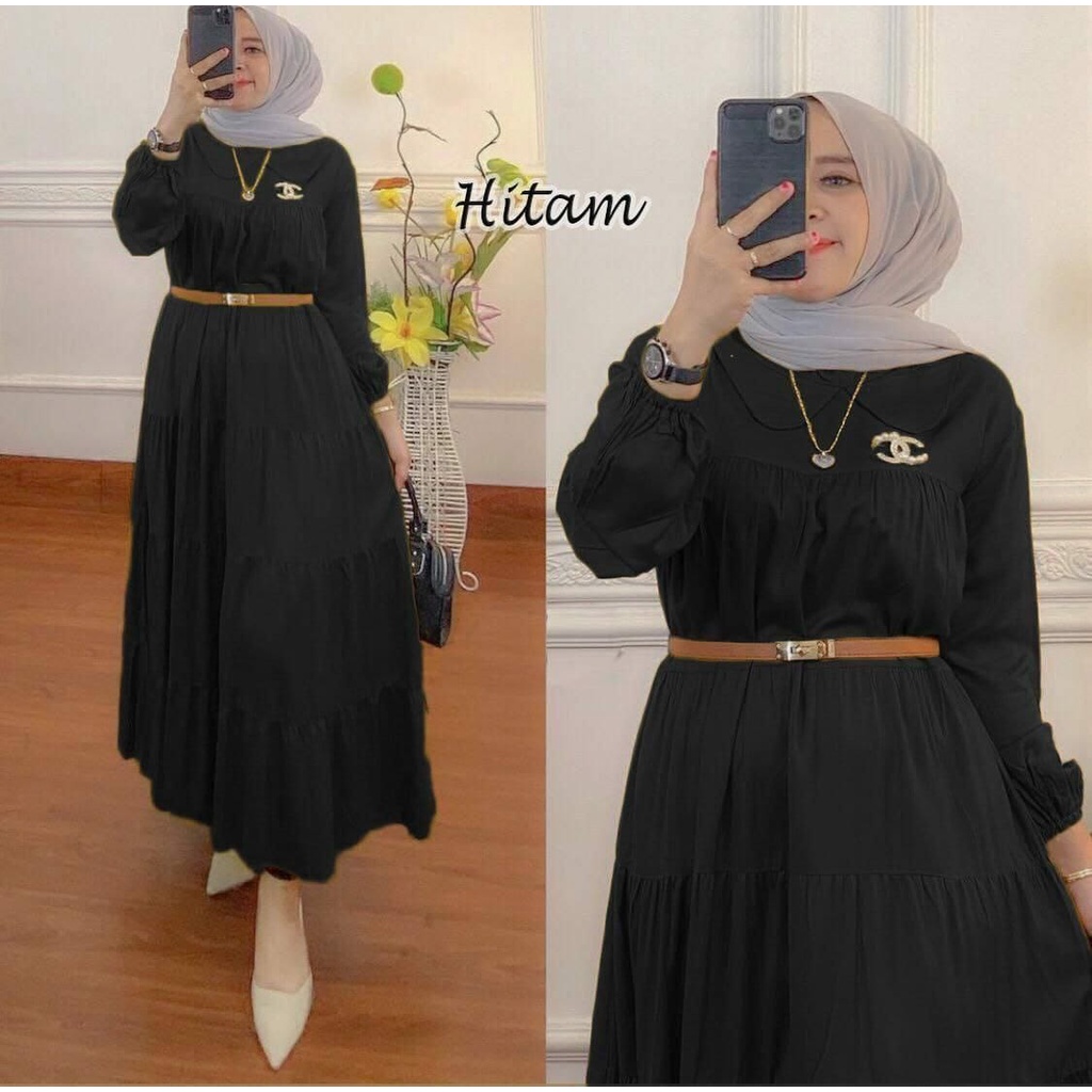 [ free bross &amp; free belt ] MARSYA DRESS BAHAN RAYON PREMIUM LEMBUT || A1 -Gamis wanita terbaru 2021 murah -Gamis wanita terbaru