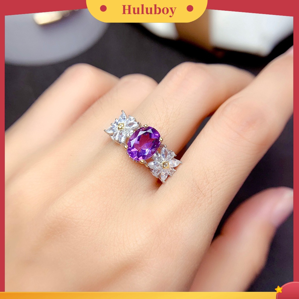 Hu Hu Hu Hu Hu Alat Bantu Pasang Kacamata♡ Cincin Wanita Model Terbuka Hias Kristal Amethyst Imitasi Adjustable Untuk Pesta