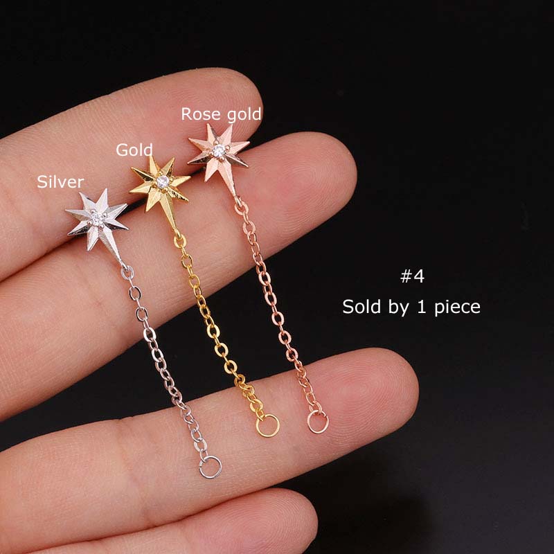 1pc Anting Tindik Tulang Rawan Telinga Stainless Steel Hias Zirkon Warna Warni 20gage