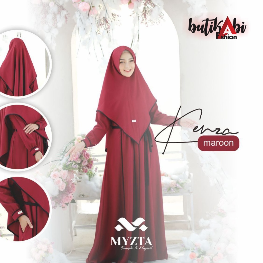 SET GAMIS KENZA ORIGINAL BY MYZTA SYARI POLOS PREMIUM WARNA MERAH MAROON BAHAN LADY ZARA JUMBO SIZE 