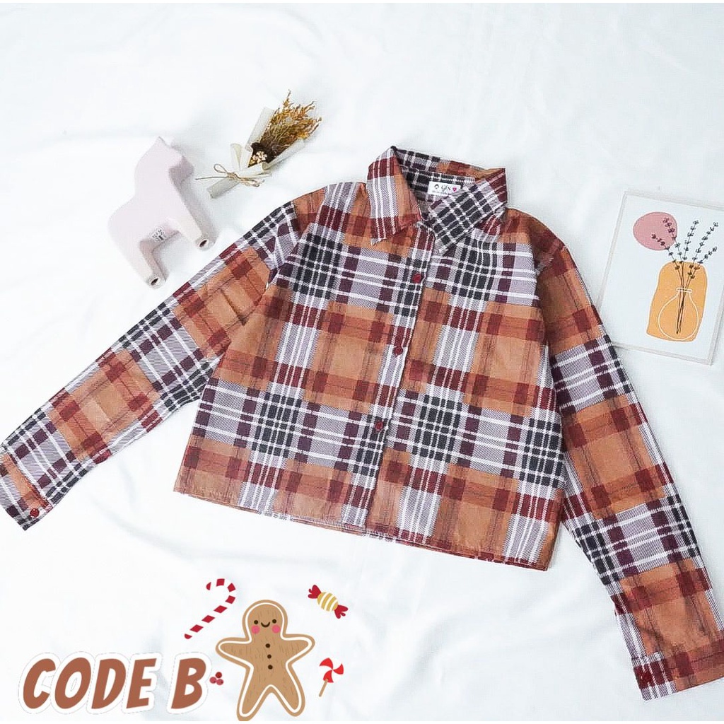 BEFAST - ZFS OOTD Wanita Kemeja JUYLA / FEBRIC CROP SHIRT / Atasan Kemeja Crop Wanita / Kemeja Lengan Panjang / Kemeja Crop Kekinian / Kemeja Remaja Keluaran Terbaru / Kemeja Motif Kotak-Kotak