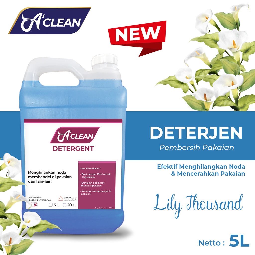 Deterjen / DETERGENT Cair Laundry PREMIUM Liquid Detergent KONSENTRAT A CLEAN CARE 5 Liter