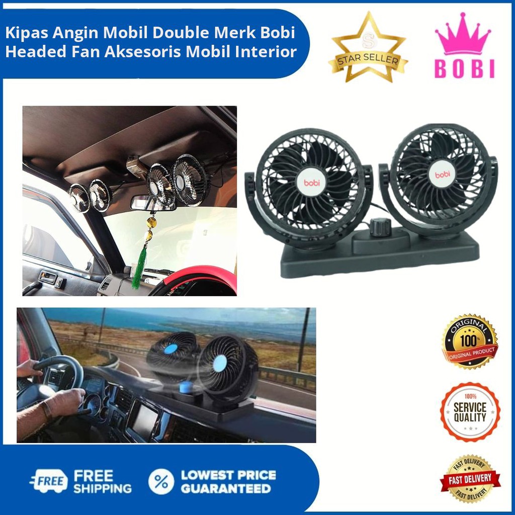 Kipas Angin Mobil Double  Merk Bobi - Headed Fan Aksesoris Mobil Interior - KipasAngin Mobil Termurah