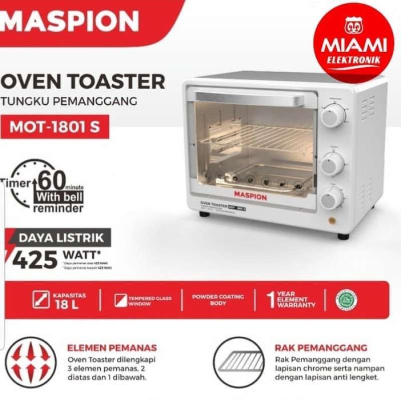 MASPION Oven Listrik 18 Liter MOT 1801S - Garansi 1 Tahun