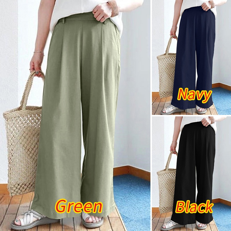 ZANZEA Women Fashion Solid Color Casual High Waist Wide Leg Long Pants