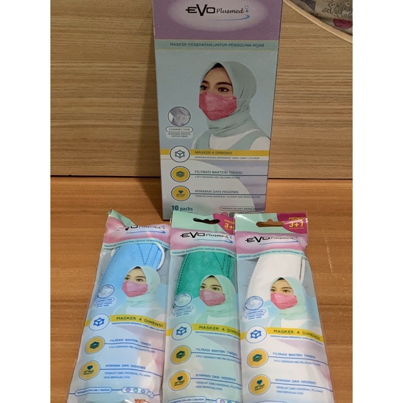 Masker Evo Hijab / Masker Headloop 1 sachet isi 4pc