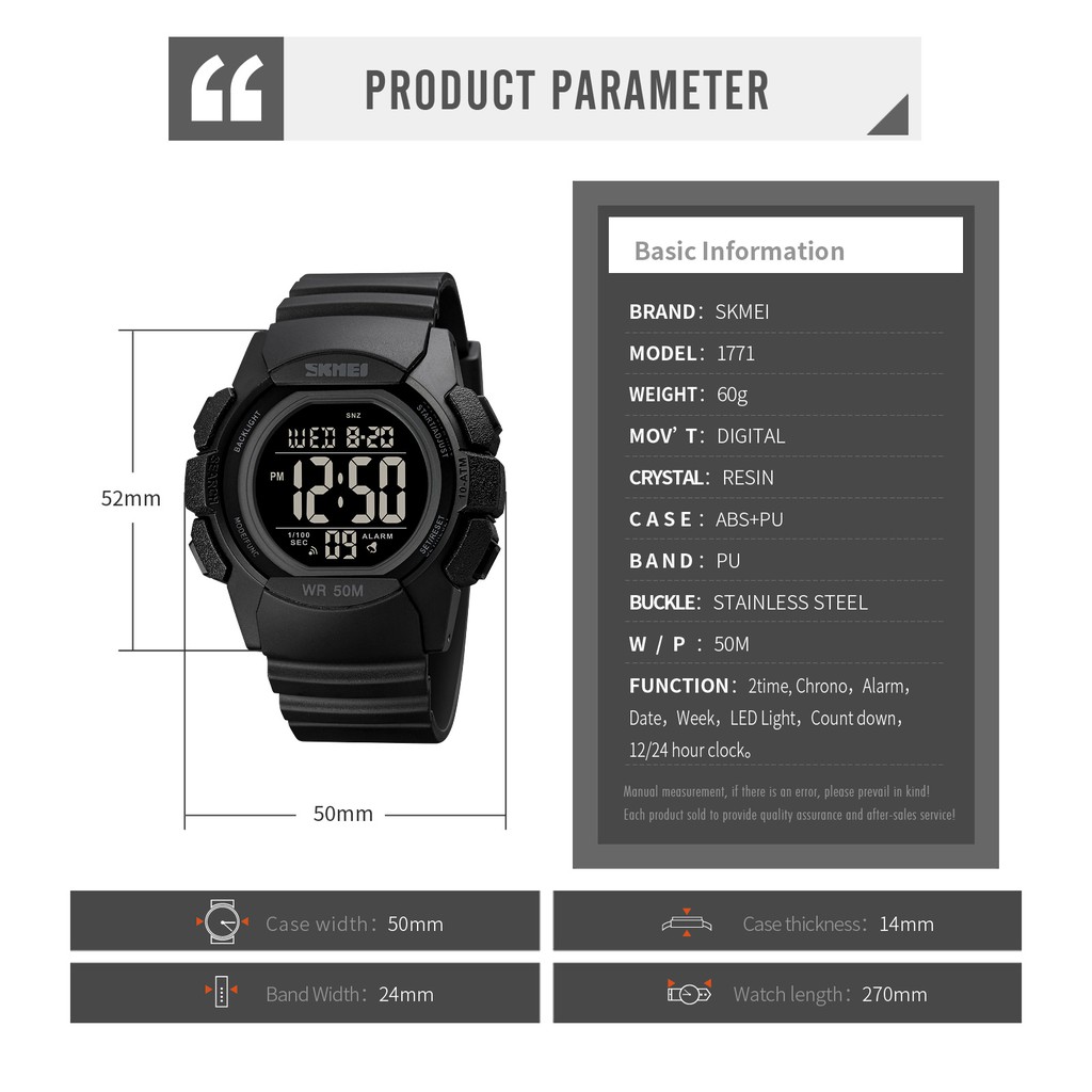 SKMEI 1771 Jam Tangan Pria Digital Dual Time Chronograph Sport Watch Anti Air Tali Rubber WATCHKITE WKOS