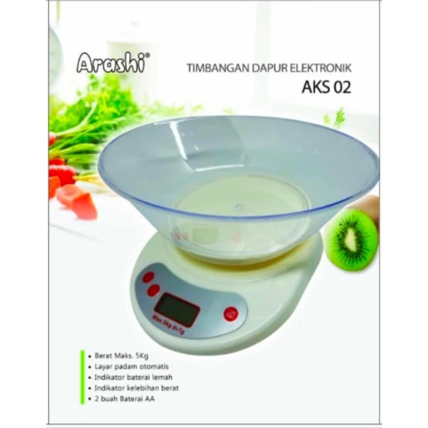 Timbangan Dapur Digital Mangkok 5 kg Arashi AKS 02/ Timbangan Kopi, Kue 5 kg/ Kitchen scale