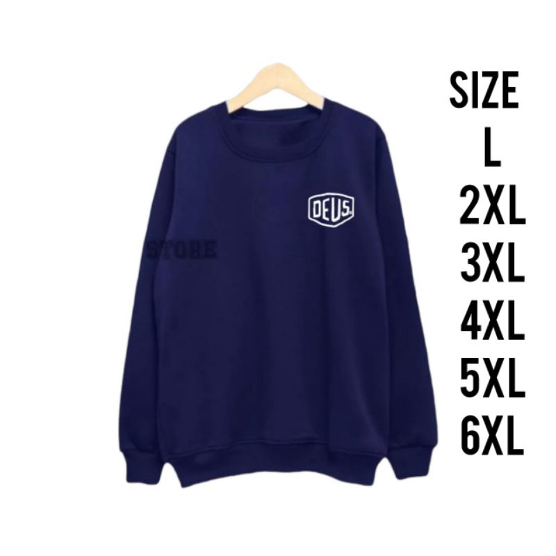 CREWNECK POLOS LOGO DEUS TERBARU SWEATER JUMBO LOGO DEUS REAL JUMBO 100% SIZE L-6XL Pria wanita Navy