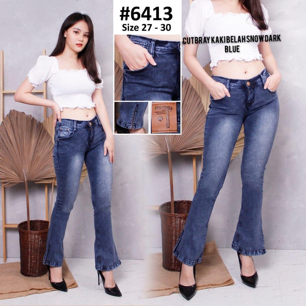 Celana Panjang Jeans Wanita Cutbray Belah Samping 27-30 Bisa Bayar Ditempat(COD)