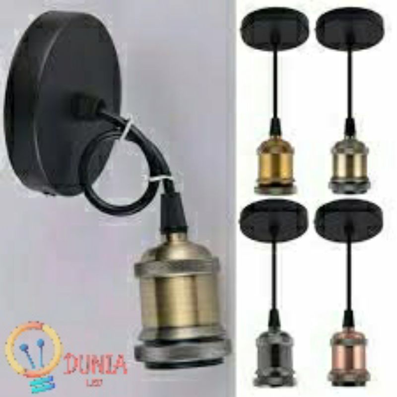 Fitting Lampu Gantung E27 + Kop Kabel Tanpa Edison Filament