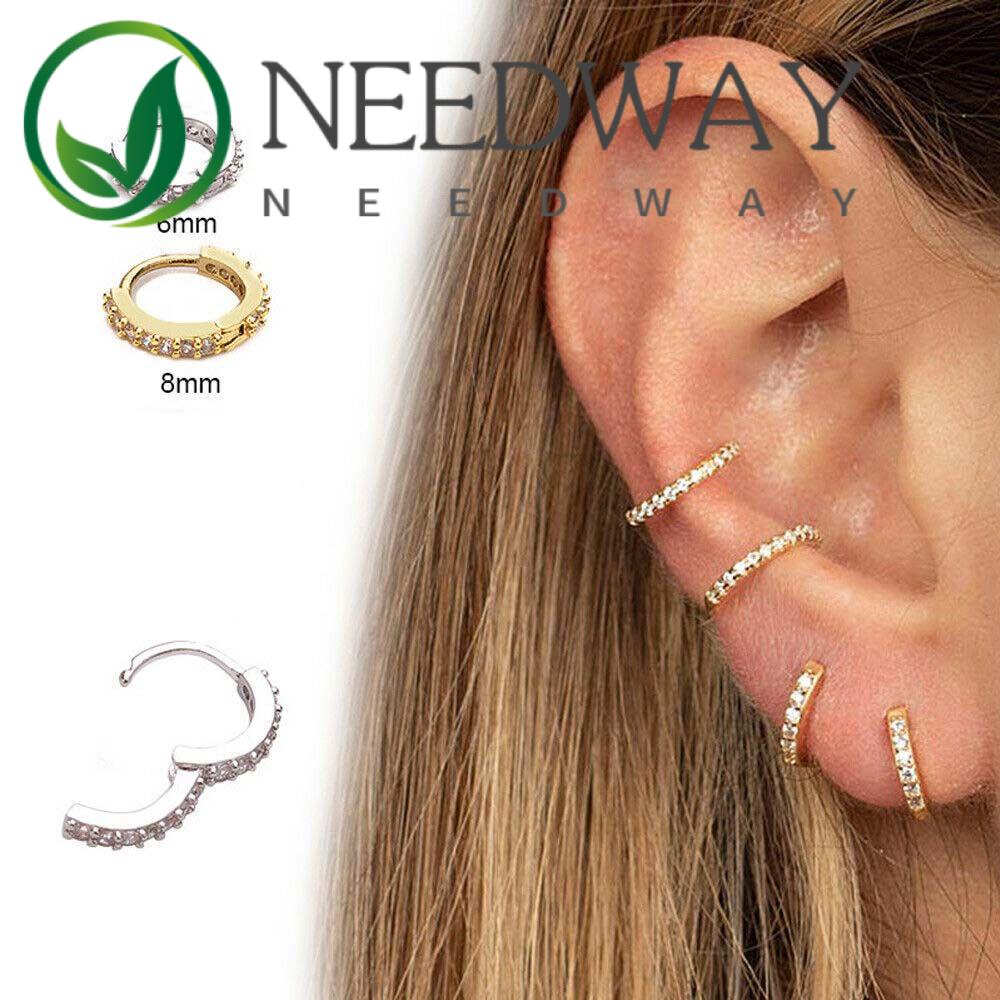 Needway  Fashion Hoop Earrings Clicker Piercing Jewelry Ear Ring 6/8mm Accessories Punk Septum Rose Gold/Silver Color Daith Nose Ring/Multicolor