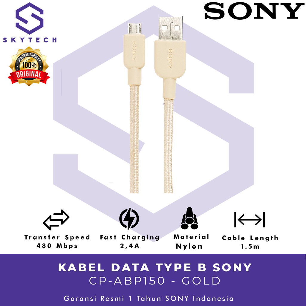 KABEL DATA MICRO USB SONY CP ABP150 GOLD ORIGINAL GARANSI RESMI