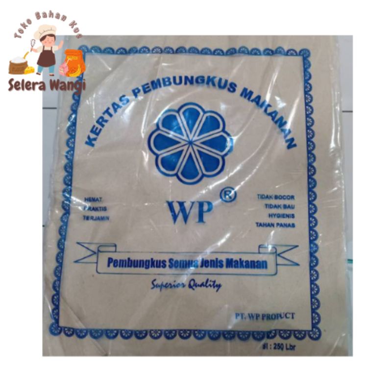 KERTAS BUNGKUS NASI COKLAT, kertas minyak WP BIRU 28x38 (250 lbr)