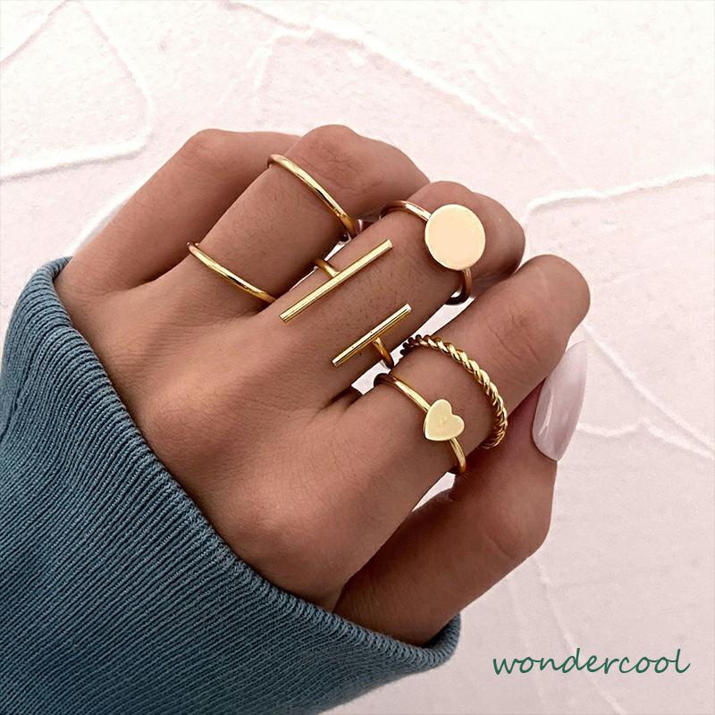 6pcs / Set Cincin Geometris Bahan Alloy Gaya Vintage -Won