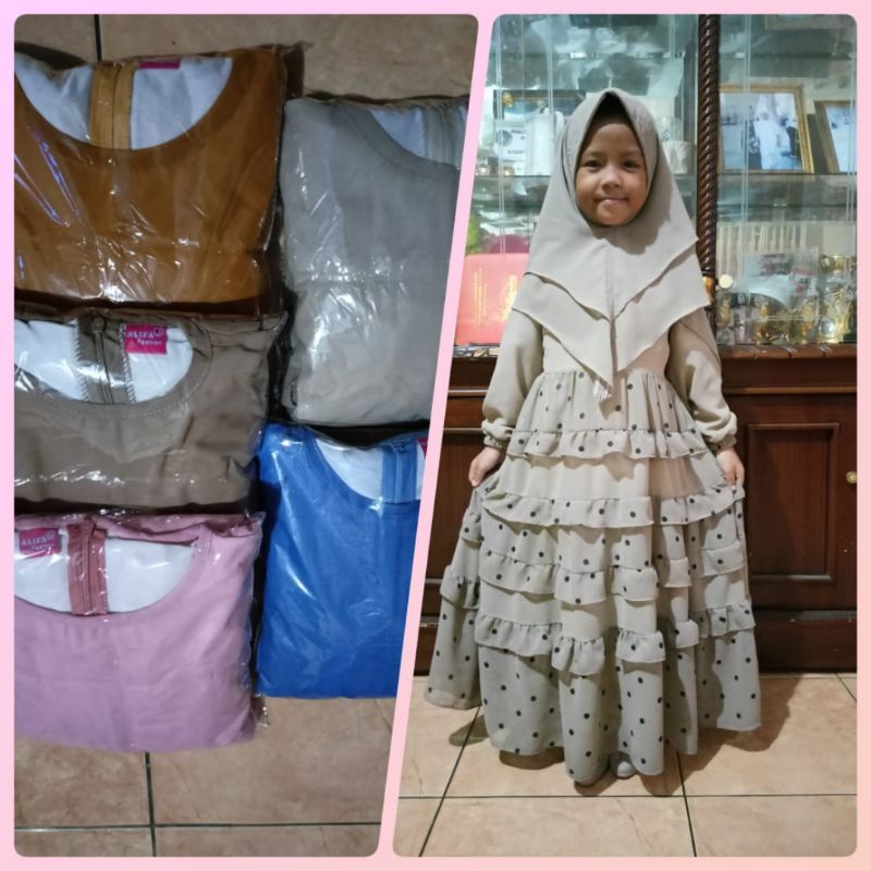 gamis anak Ceruty Babydoll polkadot mix polos
