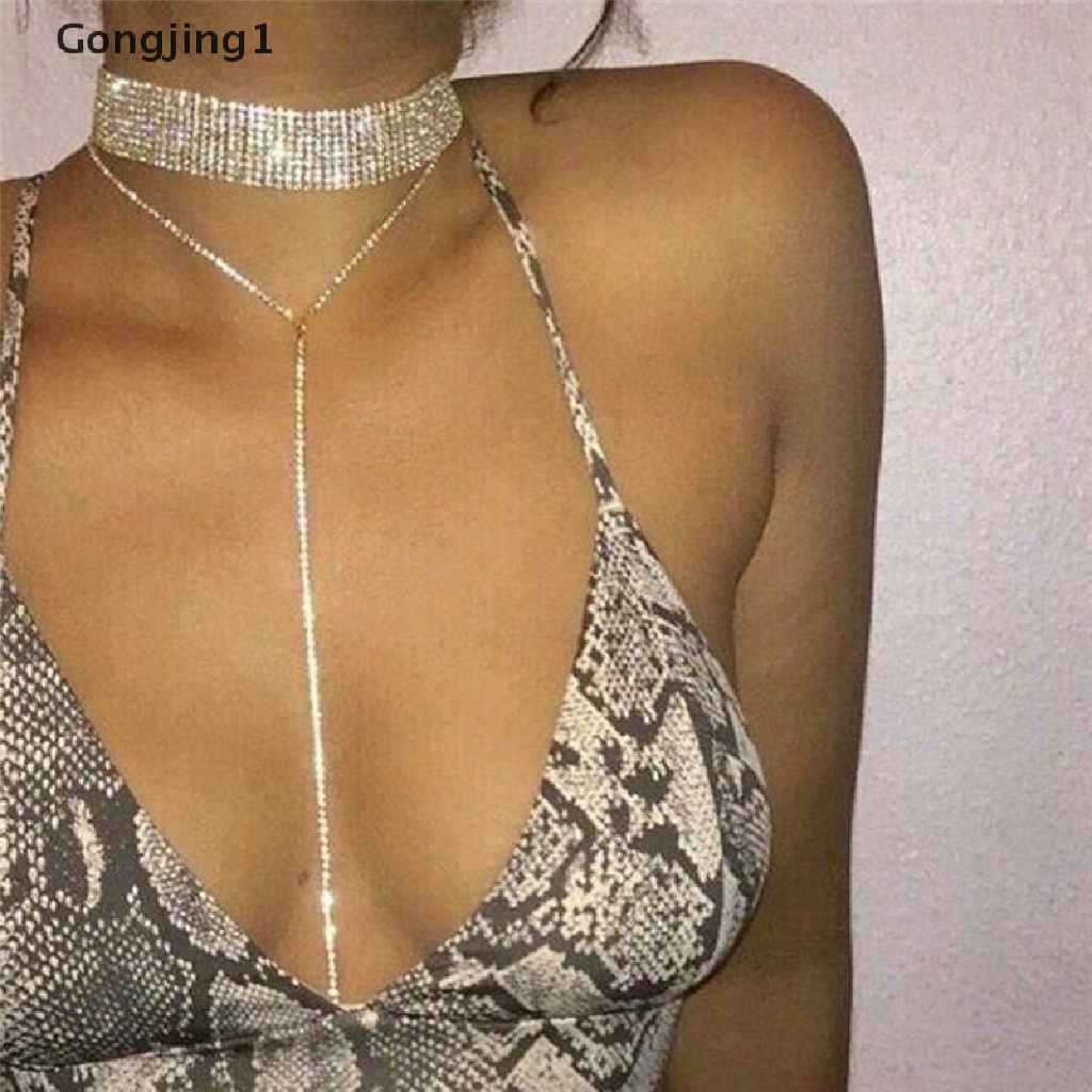 Gongjing1 Kalung Choker Rantai Clavicle Hias Liontin Berlian Imitasi Untuk Wanita