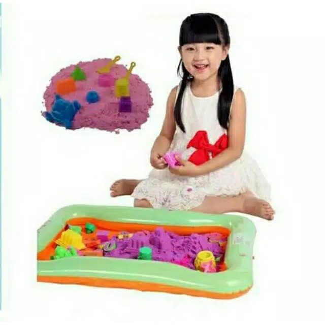 Mainan Anak Pasir Ajaib Elastic Sand Slime Plus Nampan Tatakan Edukasi - Mainan Anak