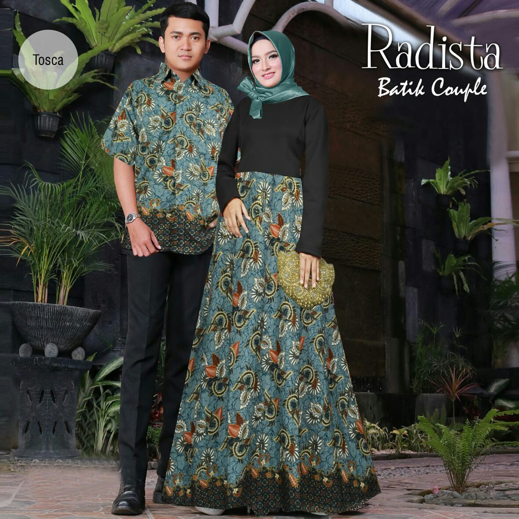 Arnis Radista Batik Couple Tangan Panjang Wanita laki laki 1 set dress batik kemeja batik