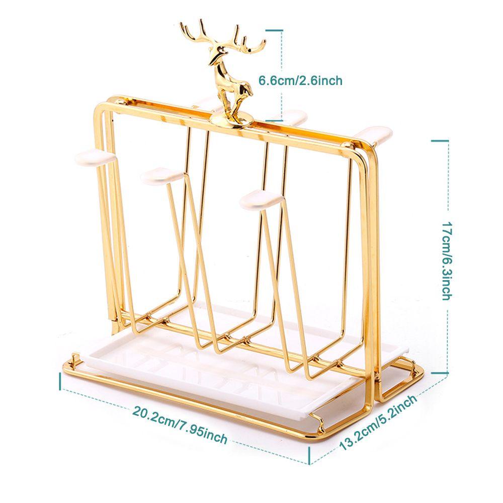 Rak Cangkir SOLIGHTER 6kait Otomatis Drainboard Dapur Organize Coffee Mug Metal Mug Cups Stand