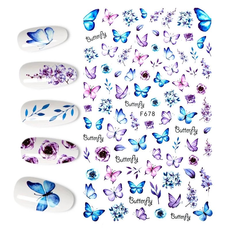 1 Lembar Stiker Kuku Transfer Air Desain Kupu-Kupu Dan Bunga 3d Holografik Untuk Dekorasi Manicure