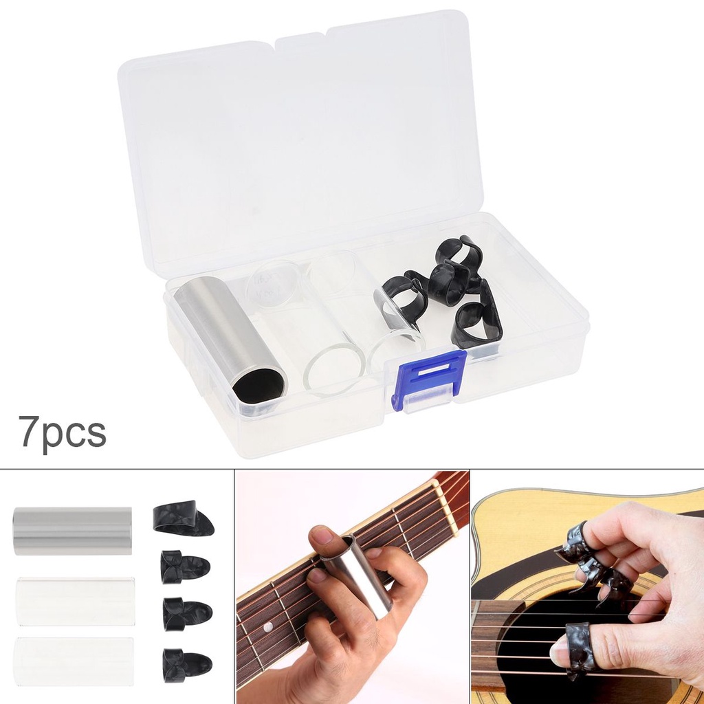 7pcs / lot Pick Gitar Bahan Stainless Steel Dengan Kotak