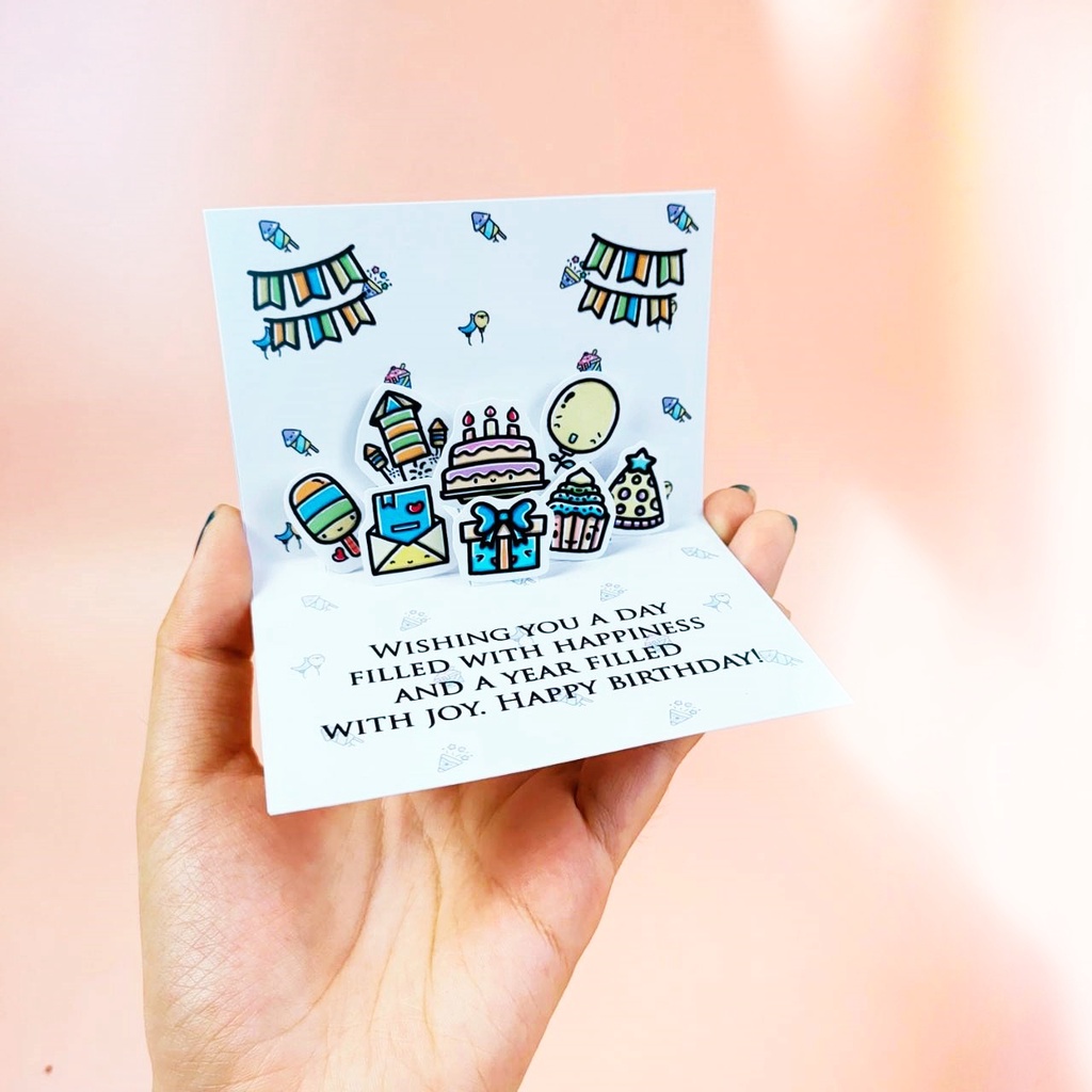 Kartu Ucapan Mini Doodle Birthday Pop Up Card Ulang Tahun Lucu Unik Doodle Art