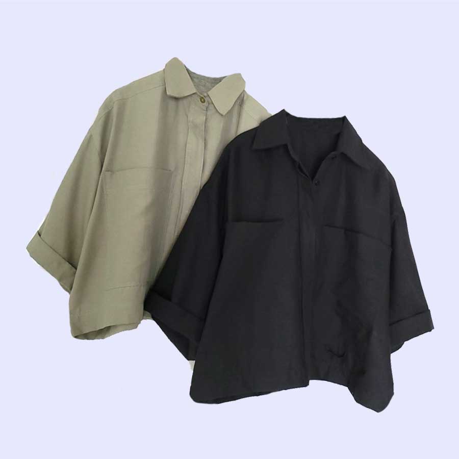BLOUSE WANITA UNIQLO GU AIRY SHIRTS GU768 AIRY SHIRT-ZRIP BOXY BLACK