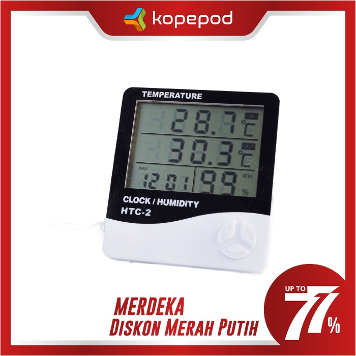 Thermometer Hygrometer Alat ukur Suhu Ruangan HTC-2 Dekorasi Jam Meja