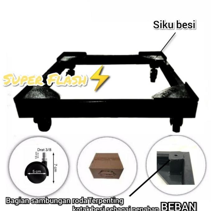 Tatakan Roda Kulkas Besi/Kaki Kulkas Besi/Rak/Kaki Mesin Cuci 1 Tabung