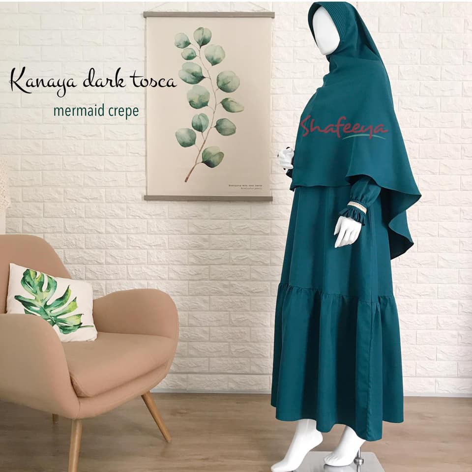 Gamis polos/ gamis syari/ gamis hijau botol Kanaya Mermaid Crape Shafeeya