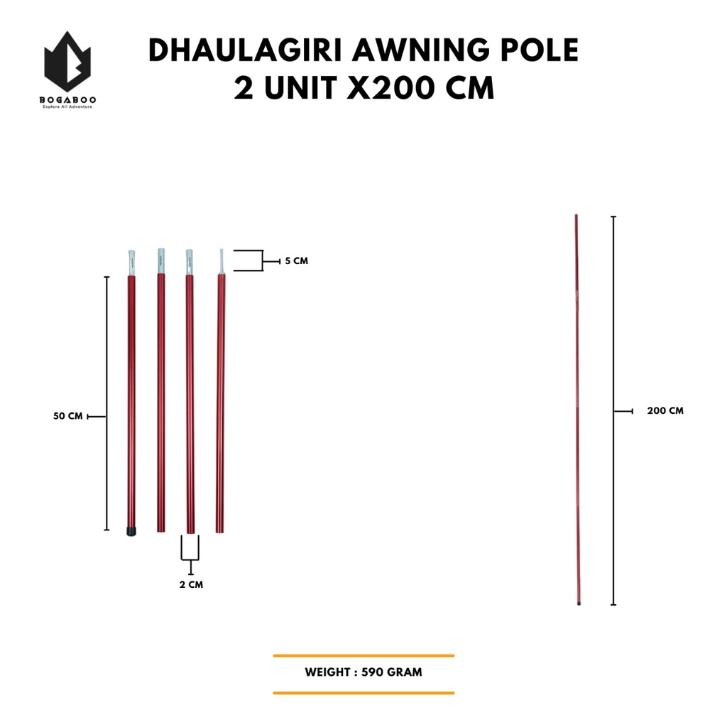 Awning Pole Dhaulagiri -Tiang Flysheet Double Dhaulagiri - Tarp Pole - Tiang Alumunium Alloy Ultralight