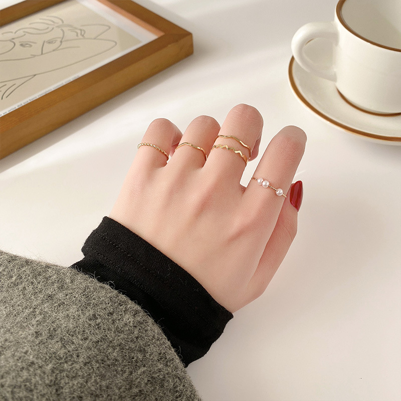 We Flower 5pcs / Set Cincin Manik-Manik Mutiara Gaya Korea Untuk Wanita