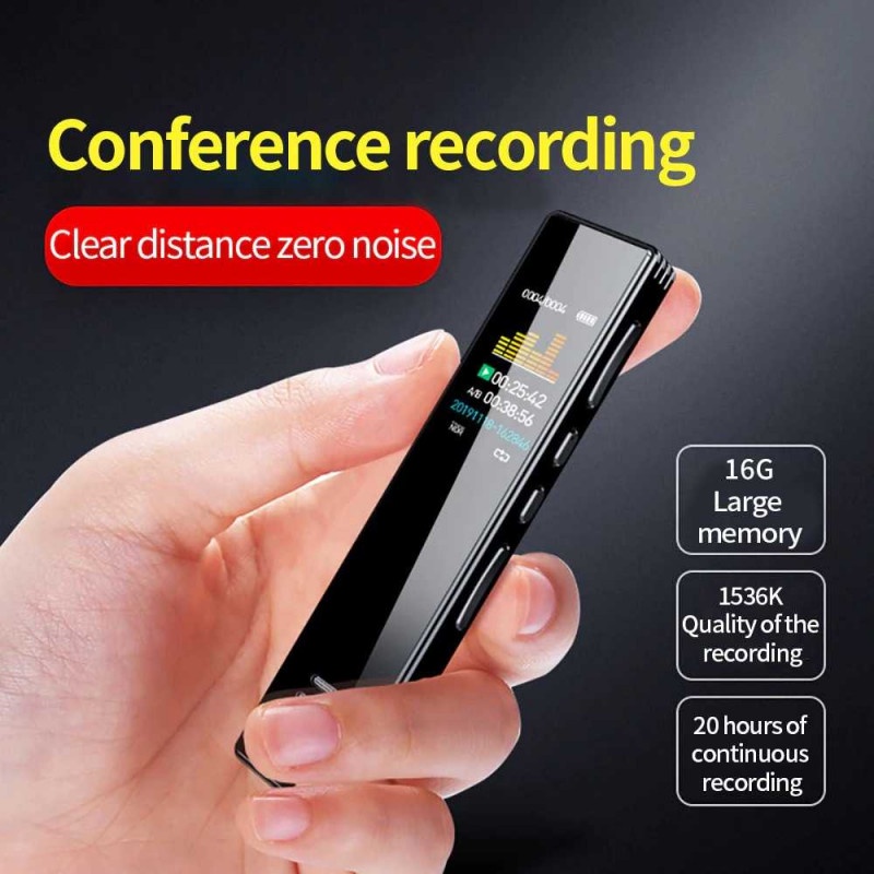 Digital Voice Recorder 16GB Perekam Suara Audio USB Recharge 230mAh