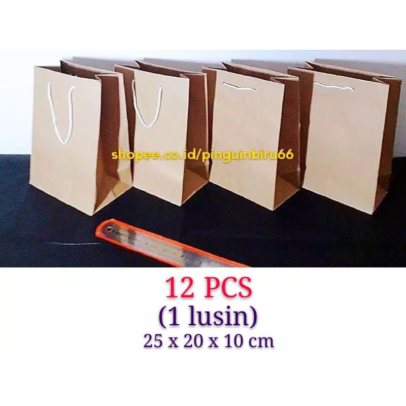 

12 PCS ( 1 lusin ) paperbag brown craft . umkm hadiah . gift . souvenir 25 x 20 x 10 cm