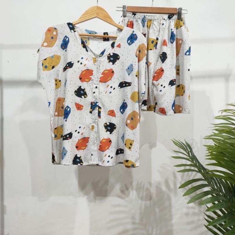 PIYAMA PENDEK RAYON | PIYAMA KANCING | BAJU RUMAHAN MURAH-TB 16