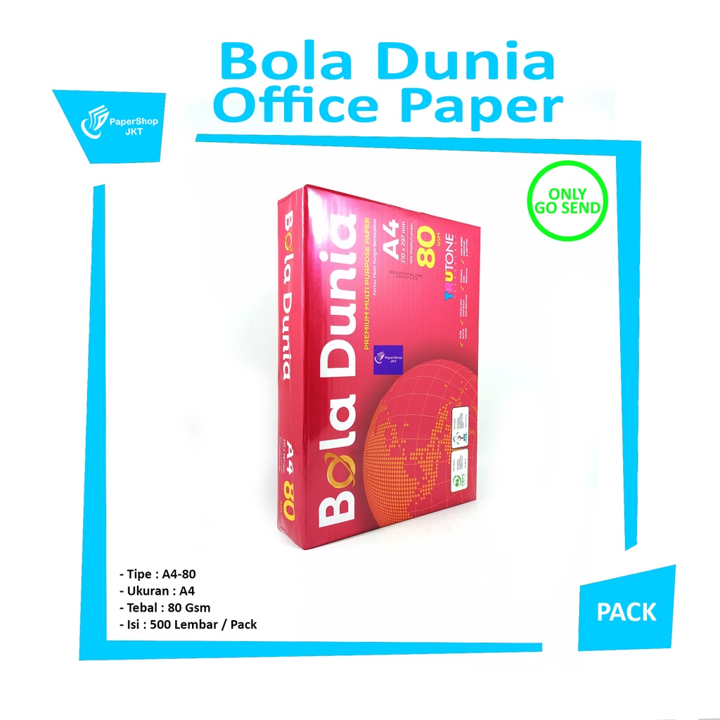 

BolaDunia - A4 - F4 - Q4 70 - 80GSM Kertas Fotokopi - Box