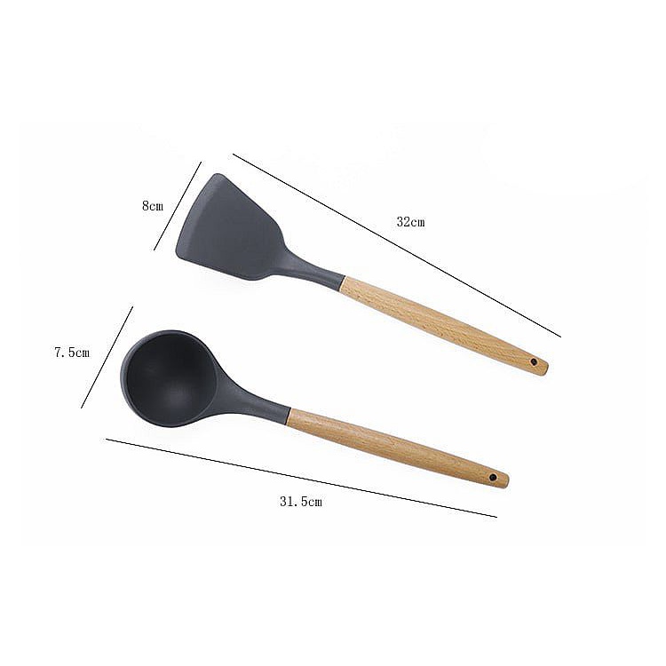 IDEALIFE IL-172a Kitchen Utensile Set Silicone Spatula Sodet Alat Masak Dapur Kitchen Utensils Set IL-172A Handle Kayu