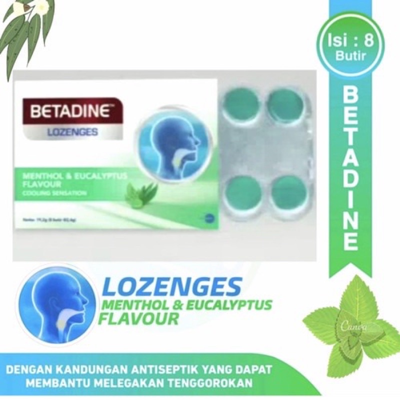 Permen Betadine Sore Throat Lozenges Sakit Tenggorokan 8 Butir / Permen Pelega Tenggorokan Lozanges Menthol &amp; Eucalyptus Flavor