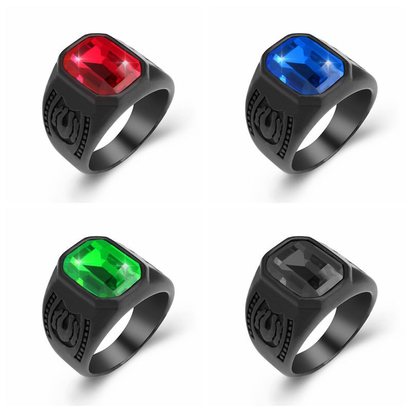 Men's Fashion Inlay Crystal Ruby black Ring Punk Jewelry